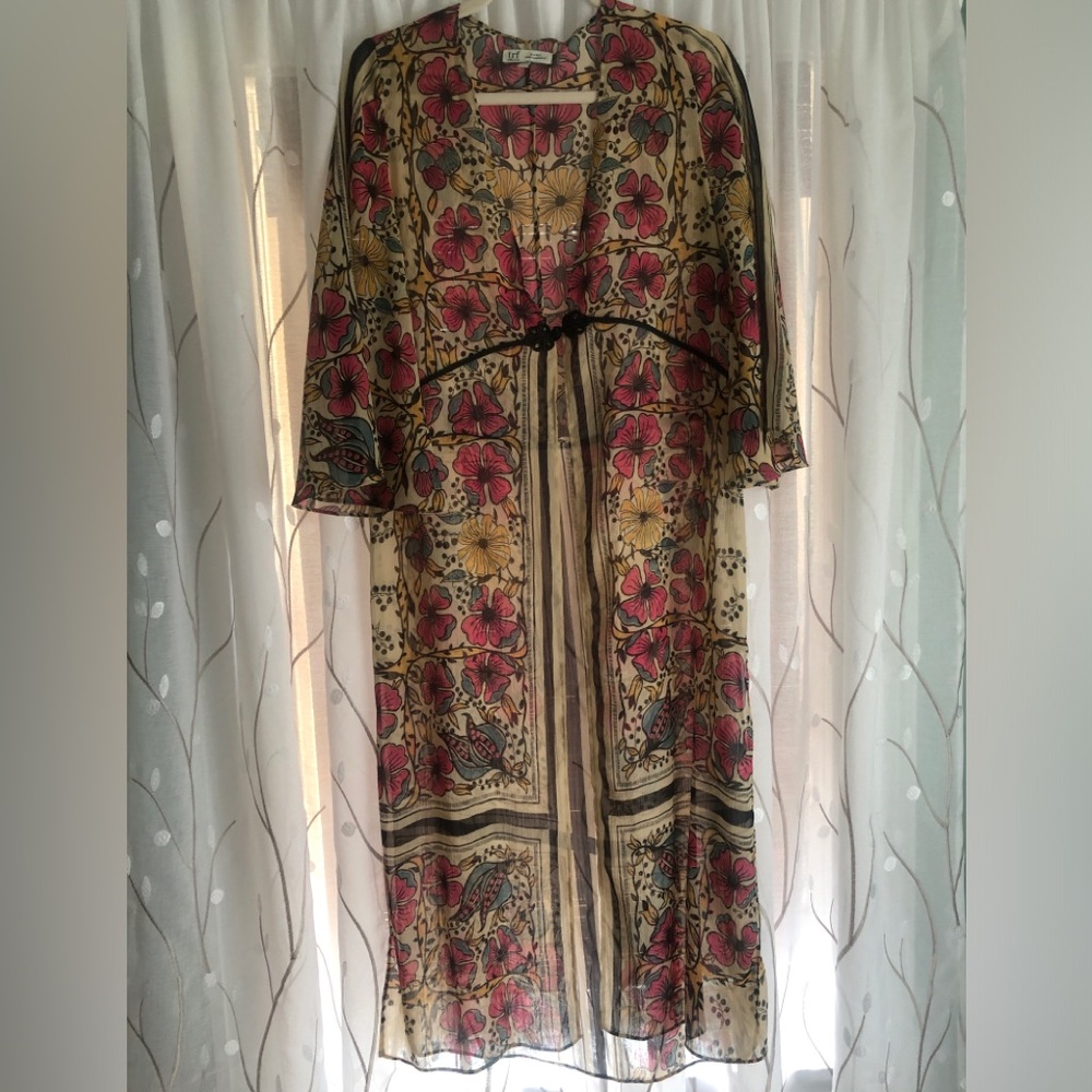 Zara TRF Floral Sheer Kimono Coverup - Pink and Black